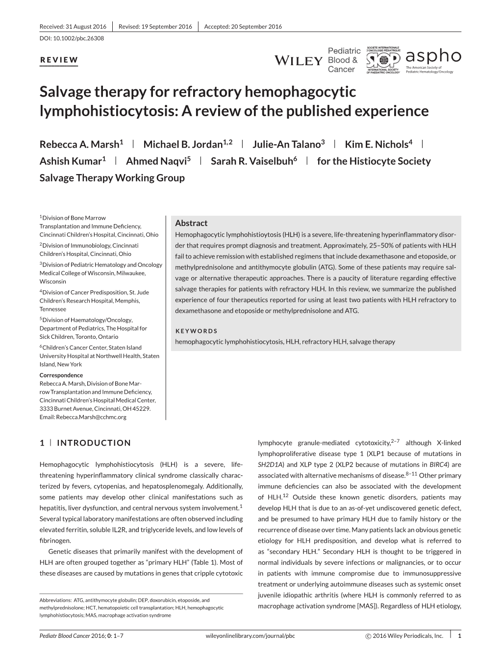 Salvage Therapy for Refractory Hemophagocytic Lymphohistiocytosis: a Review of the Published Experience