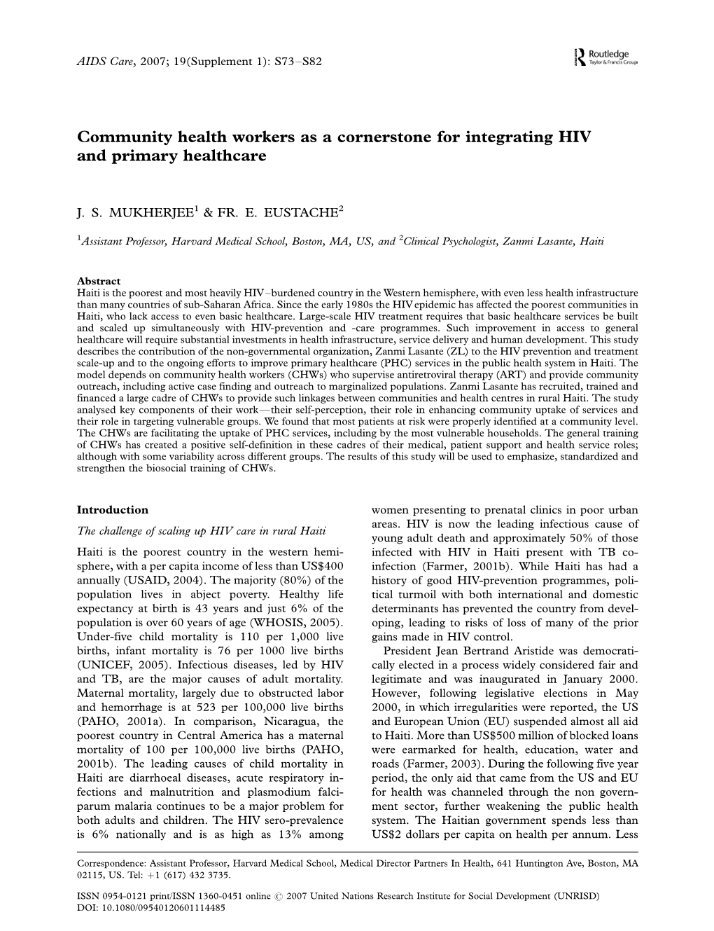 Community Health Workers As a Cornerstone for Integrating HIV and Primary Healthcare