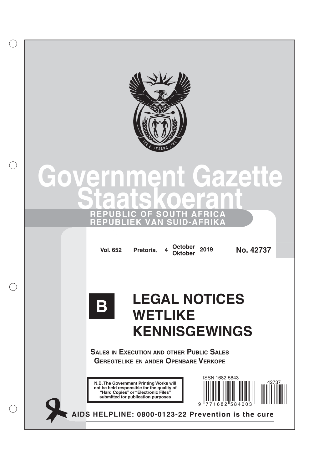 Government Gazette Staatskoerant REPUBLIC of SOUTH AFRICA REPUBLIEK VAN SUID-AFRIKA