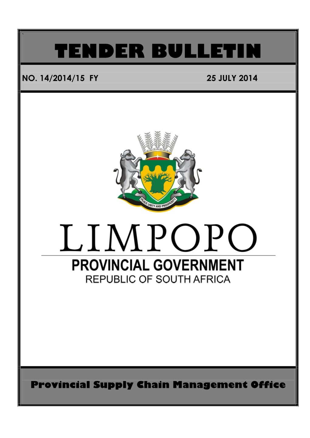 Tender Bulletin for Limpopo No 14 of 25-July-2014