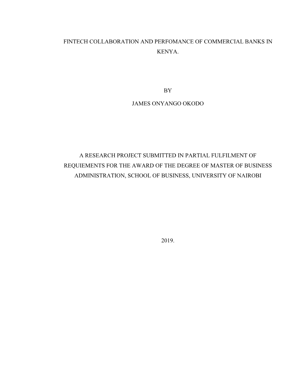 Fintech Collaboration and Perfomance of Commercial Banks in Kenya