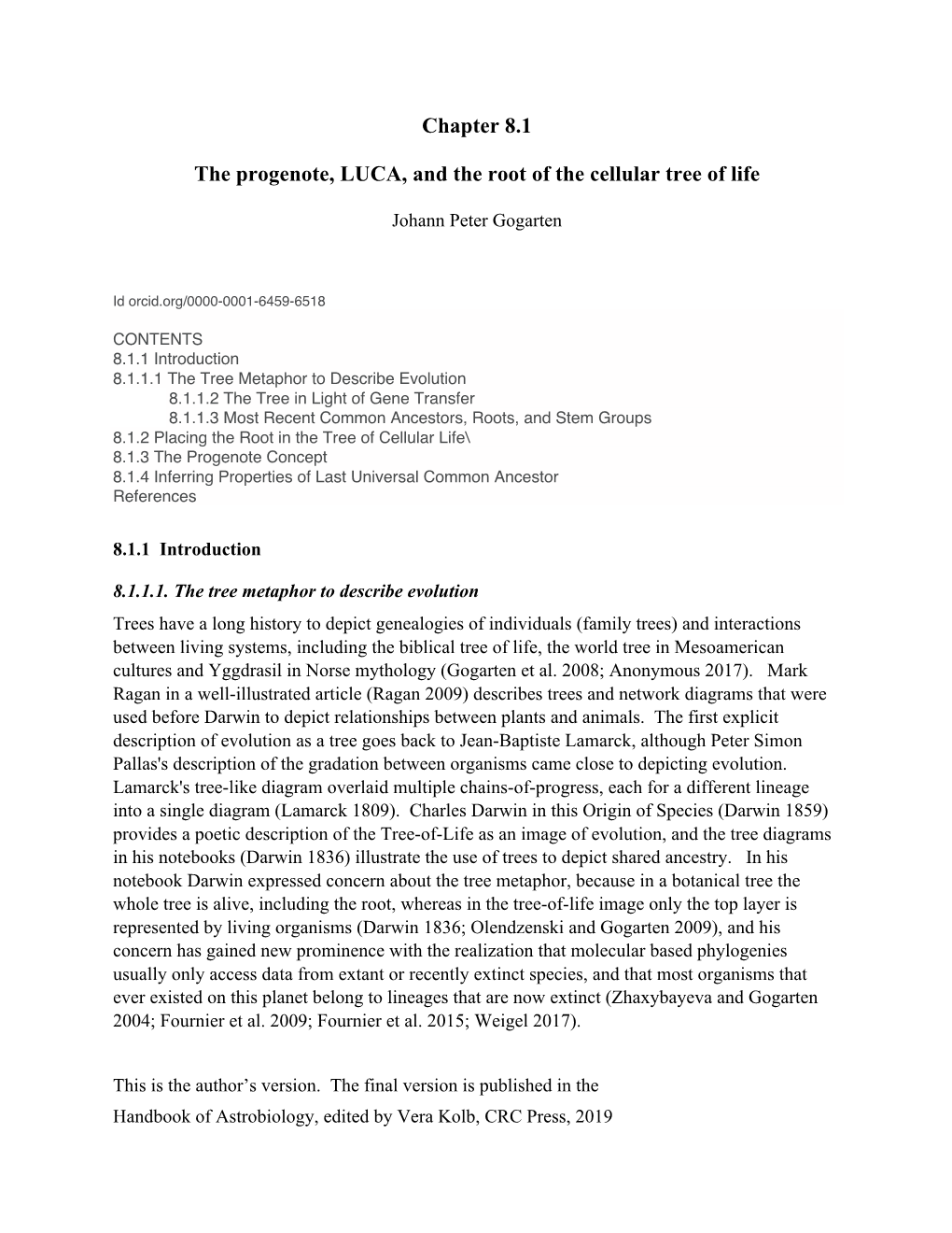 Chapter 8.1 the Progenote, LUCA, and the Root of the Cellular Tree of Life