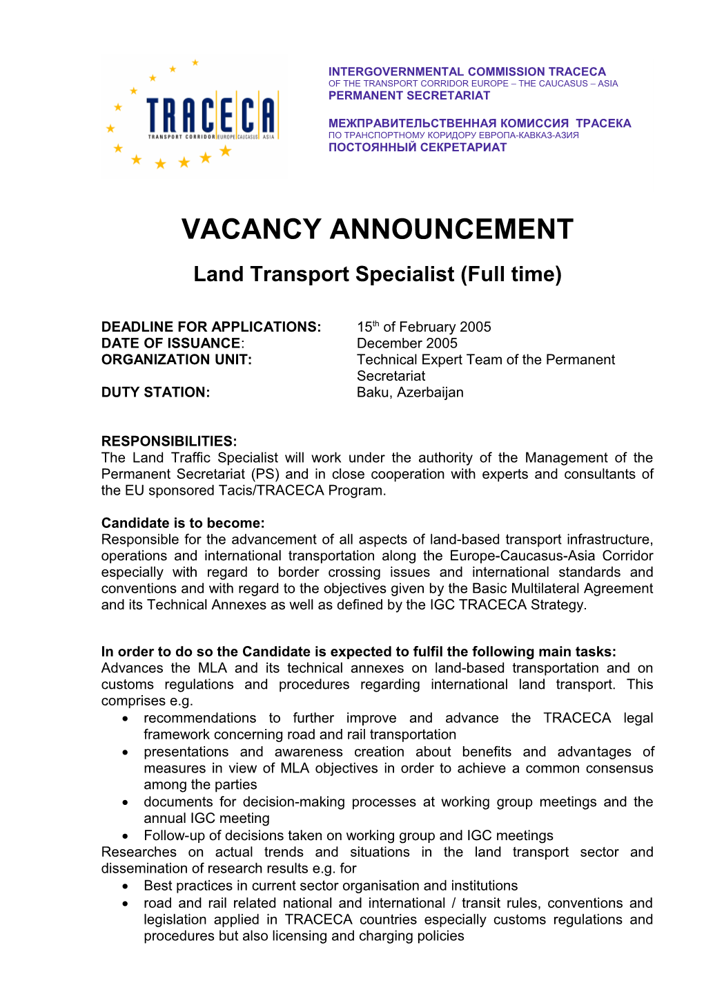 Vacancy Ann Senior Transit and Transpoirt Expert