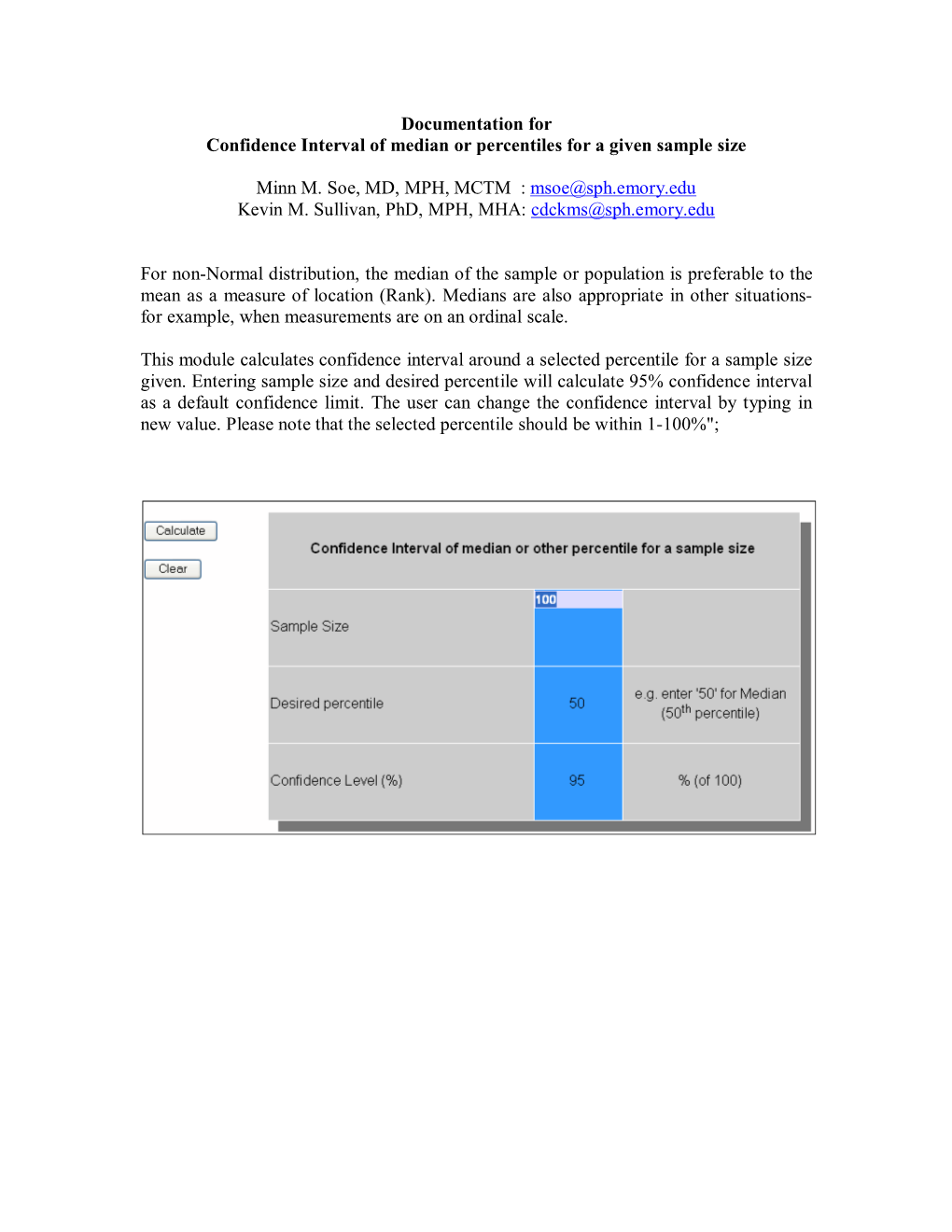 Documentation for Confidence Interval of Median Or Percentiles for a Given Sample Size