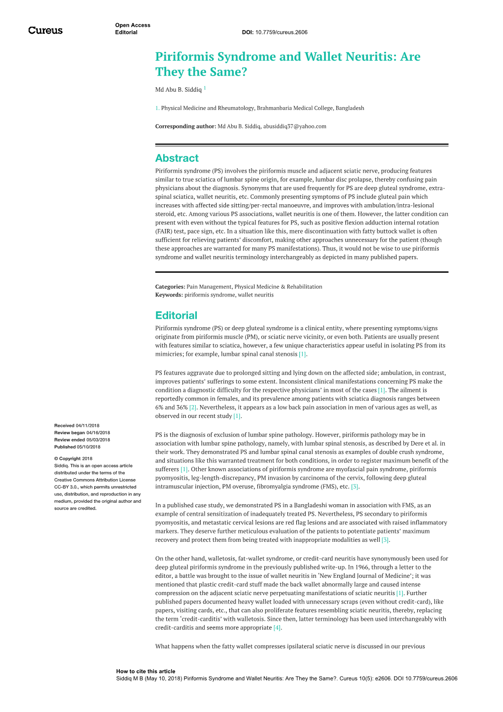 Piriformis Syndrome and Wallet Neuritis: Are They the Same?