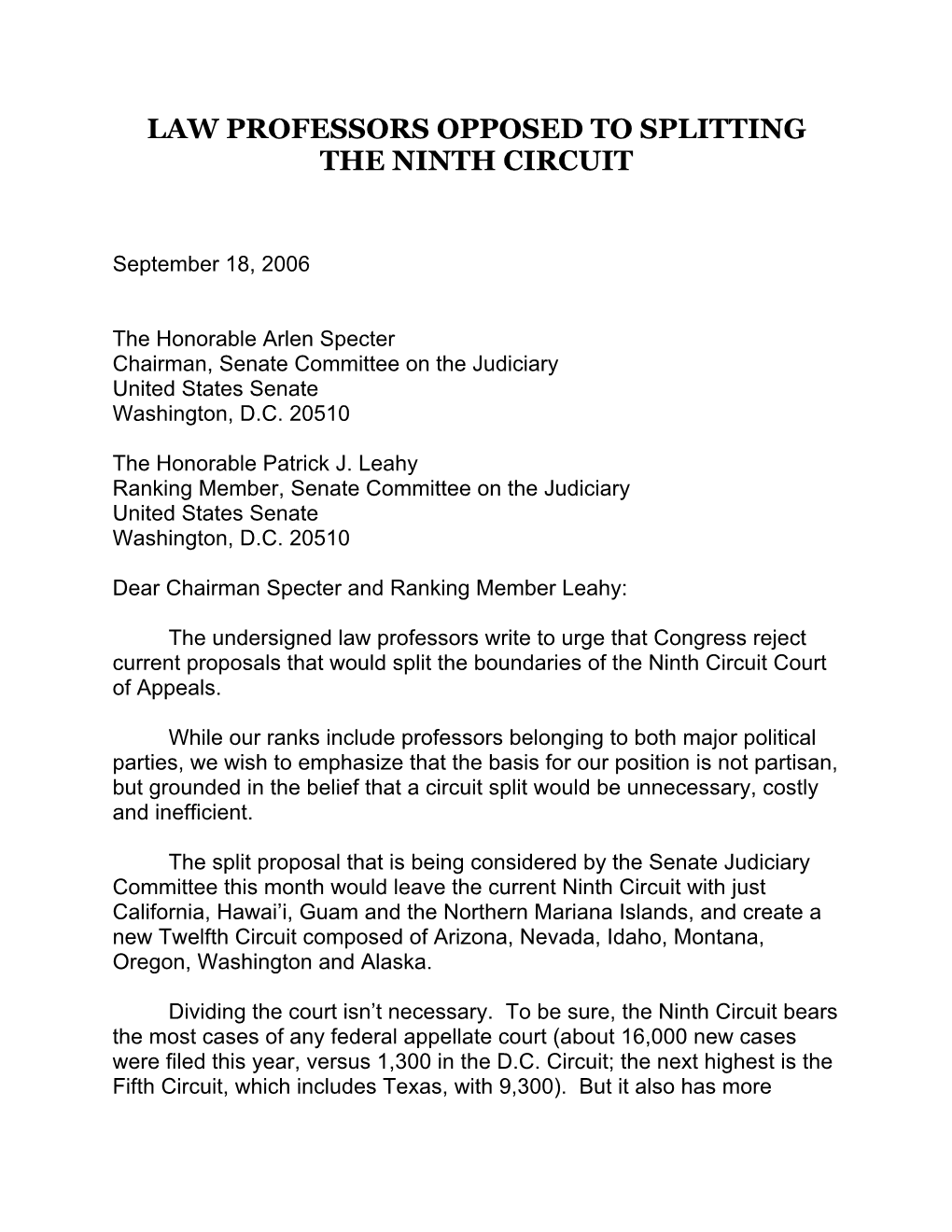 Law Professors Opposed to Splitting the Ninth Circuit