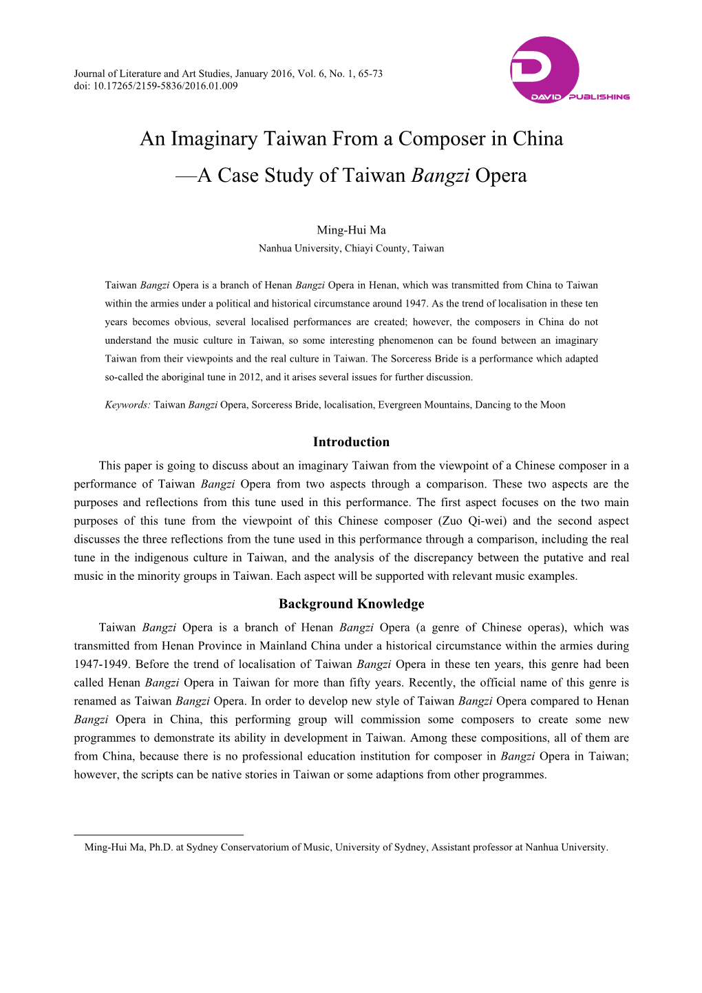 A Case Study of Taiwan Bangzi Opera