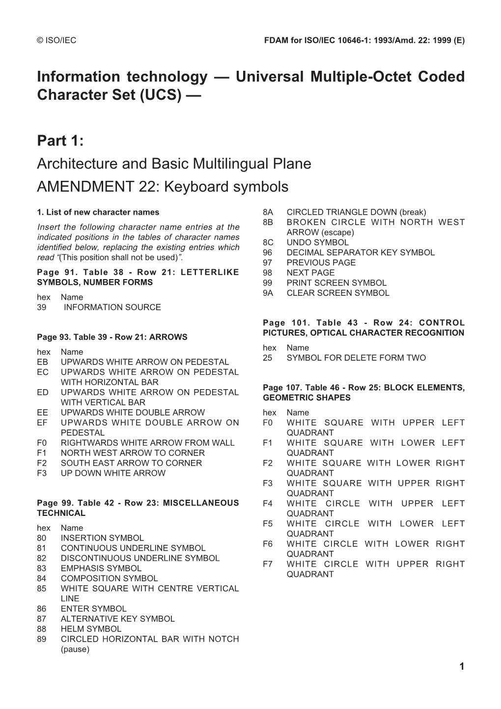 AMD 22 to the First Edition of ISO/IEC 10646-1