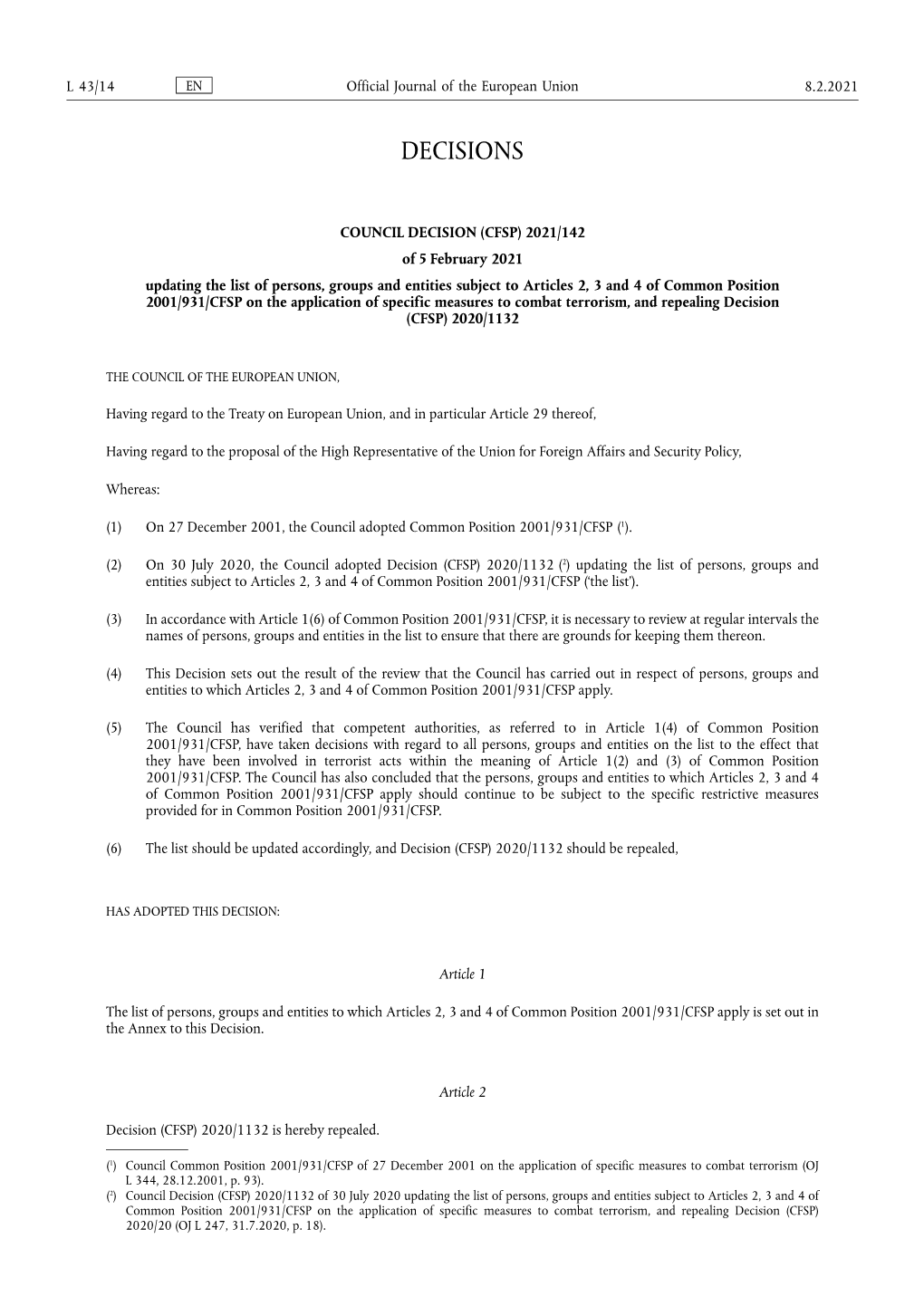 Council Decision (Cfsp)