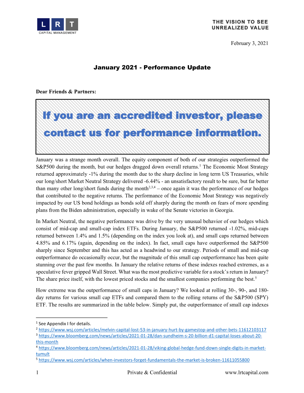 January Performance Update