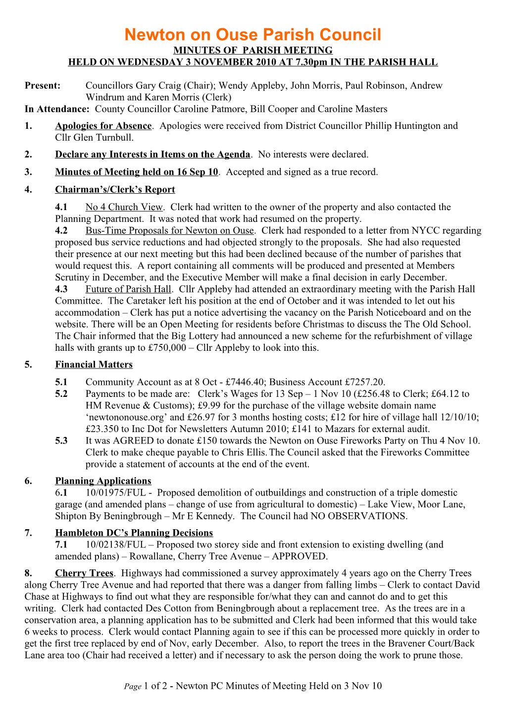 Newton on Ouse Parish Council