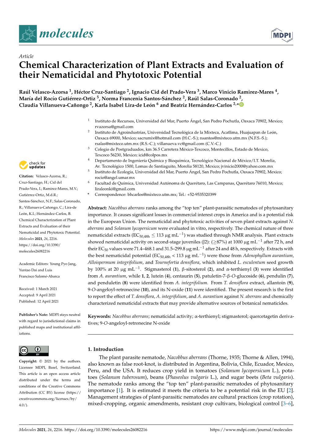 Chemical Characterization of Plant Extracts and Evaluation of Their Nematicidal and Phytotoxic Potential