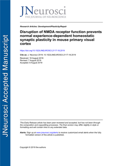 Disruption of NMDA Receptor Function Prevents Normal Experience