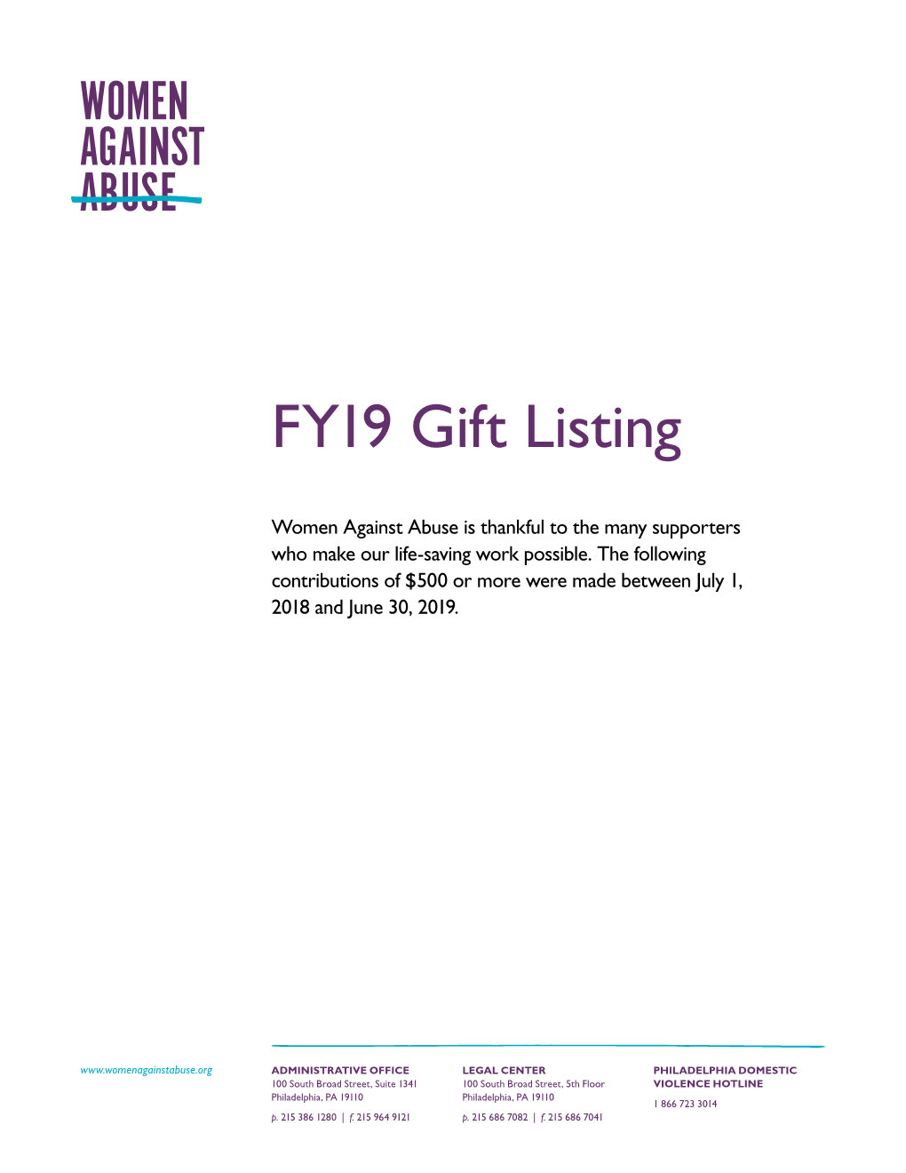 FY19 Gift Listing