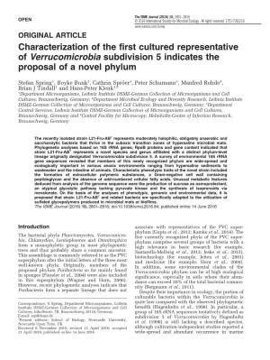 Characterization of the First Cultured Representative of Verrucomicrobia Subdivision 5 Indicates the Proposal of a Novel Phylum