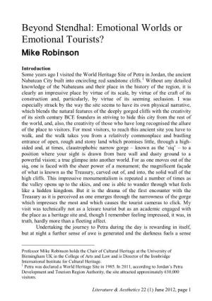 Beyond Stendhal: Emotional Worlds Or Emotional Tourists? Mike Robinson