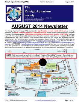 AUGUST 2014 Newsletter
