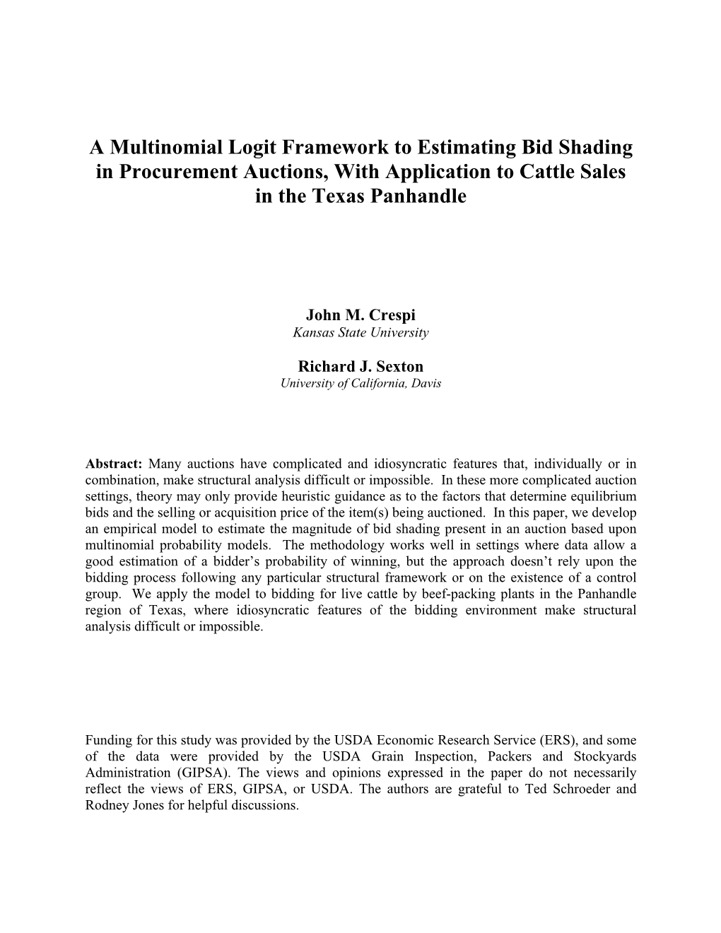 A Multinomial Logit Framework to Estimating Bid Shading in Procurement Auctions, with Application to Cattle Sales in the Texas Panhandle