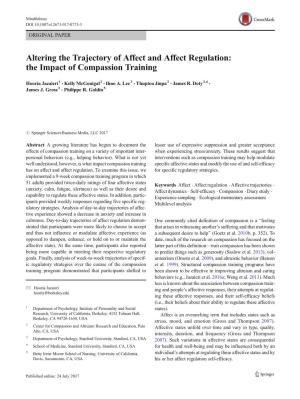 Altering the Trajectory of Affect and Affect Regulation: the Impact of Compassion Training