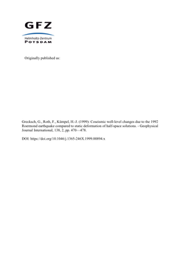 Coseismic Well-Level Changes Due to the 1992 Roermond Earthquake Compared to Static Deformation of Half-Space Solutions