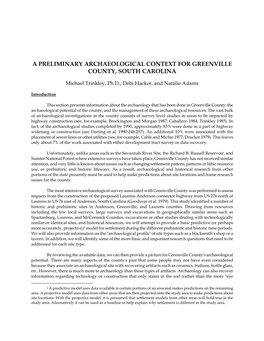 A Preliminary Archaeological Context for Greenville County, South Carolina