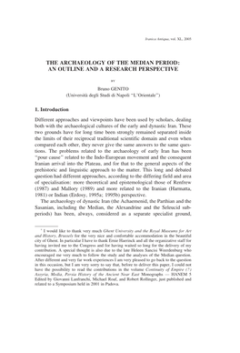 The Archaeology of the Median Period: an Outline and a Research Perspective
