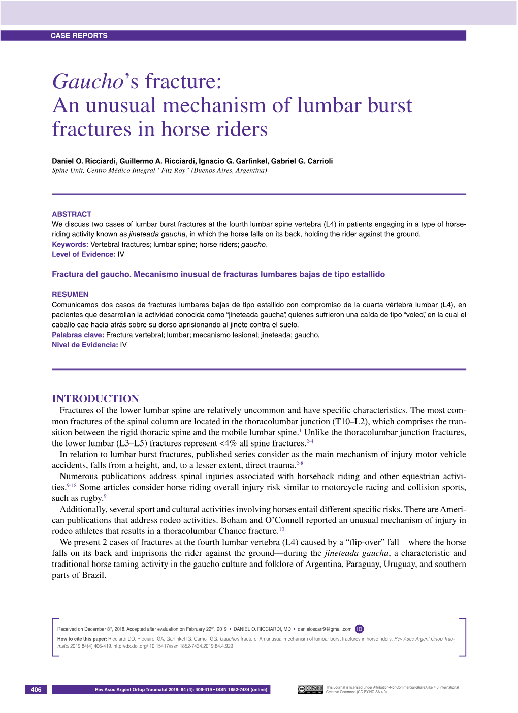 An Unusual Mechanism of Lumbar Burst Fractures in Horse Riders