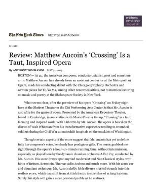 Review: Matthew Aucoin's 'Crossing' Is a Taut, Inspired Opera