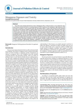 Manganese Exposure and Toxicity