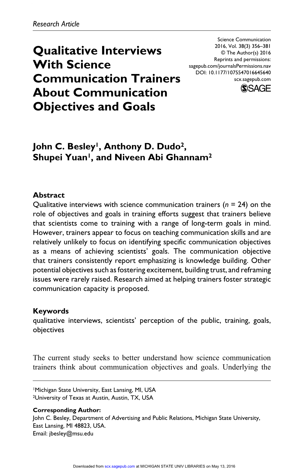Qualitative Interviews with Science Communication Trainers About