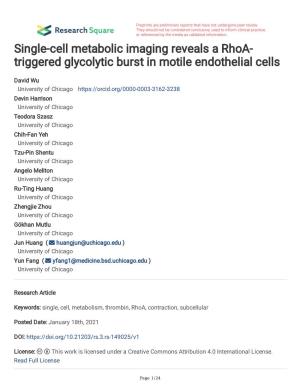 Single-Cell Metabolic Imaging Reveals a Rhoa- Triggered Glycolytic Burst in Motile Endothelial Cells