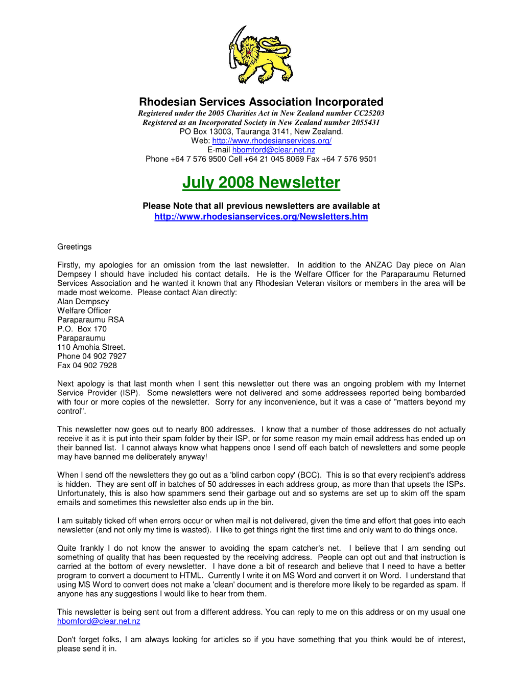 July 2008 Newsletter