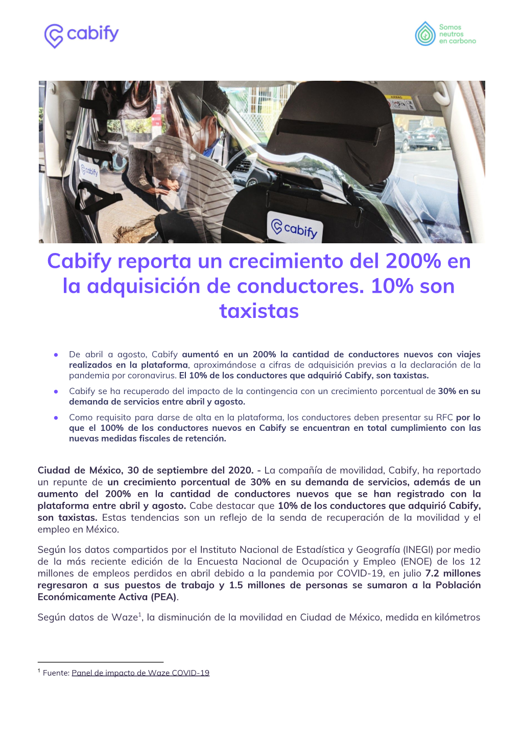 Cabify Reporta Un Crecimiento Del 200% En La Adquisición De Conductores. 10% Son Taxistas