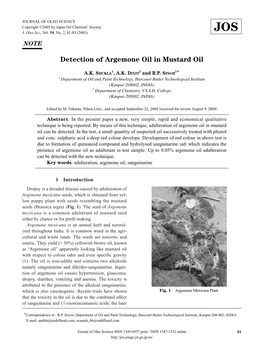 Detection of Argemone Oil in Mustard Oil