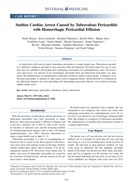 Sudden Cardiac Arrest Caused by Tuberculous Pericarditis with Hemorrhagic Pericardial Effusion