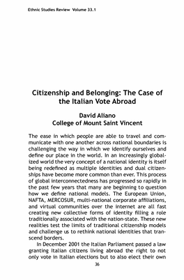 Citizenship and Belonging: the Case of the Italian Vote Abroad