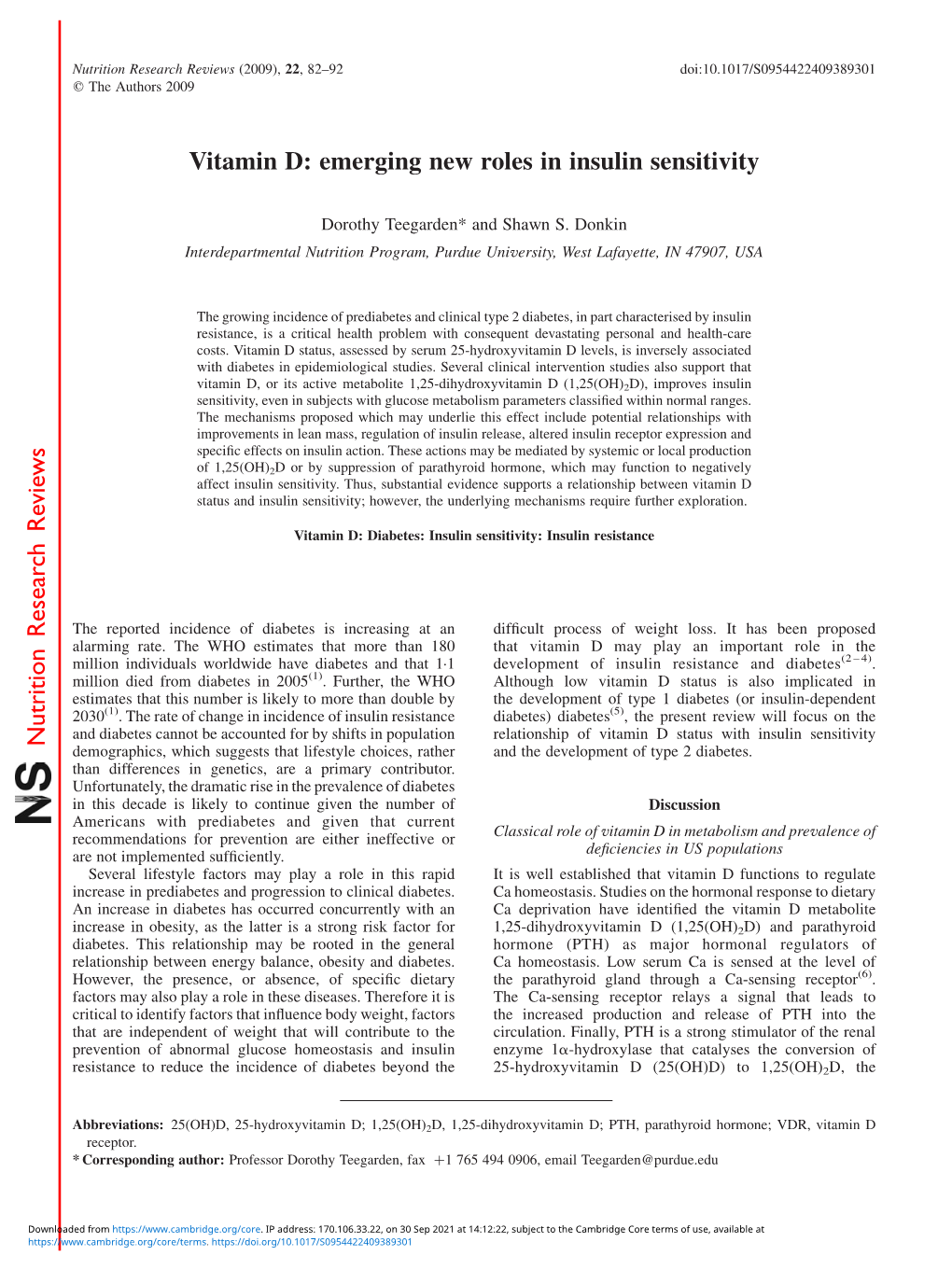 Vitamin D: Emerging New Roles in Insulin Sensitivity