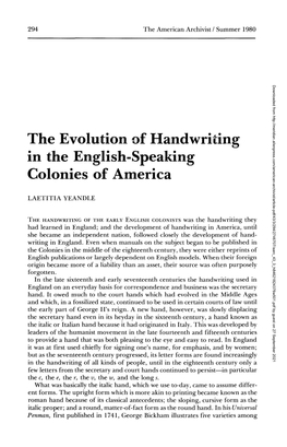 The Evolution of Handwriting in the English-Speaking Colonies of America