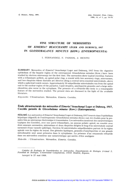 Fine Structure of Merozoites of Eimeria ? Beauchampi Leger and Duboscq, 1917 in Glossobalanus Minutus (Kow.) (Enteropneusta)