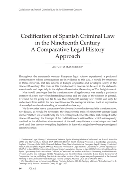 Codification of Spanish Criminal Law in the Nineteenth Century a Comparative Legal History Approach