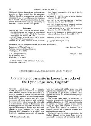 Occurrence of Bassanite in Lower Lias Rocks of the Lyme Regis Area, England*