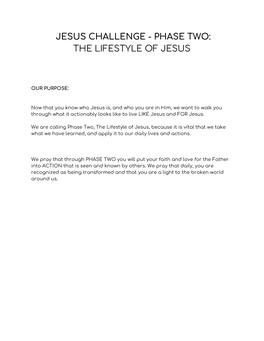 Jesus Challenge - Phase Two: the Lifestyle of Jesus