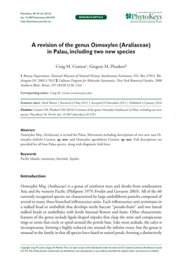A Revision of the Genus Osmoxylon (Araliaceae) in Palau, Including Two New Species