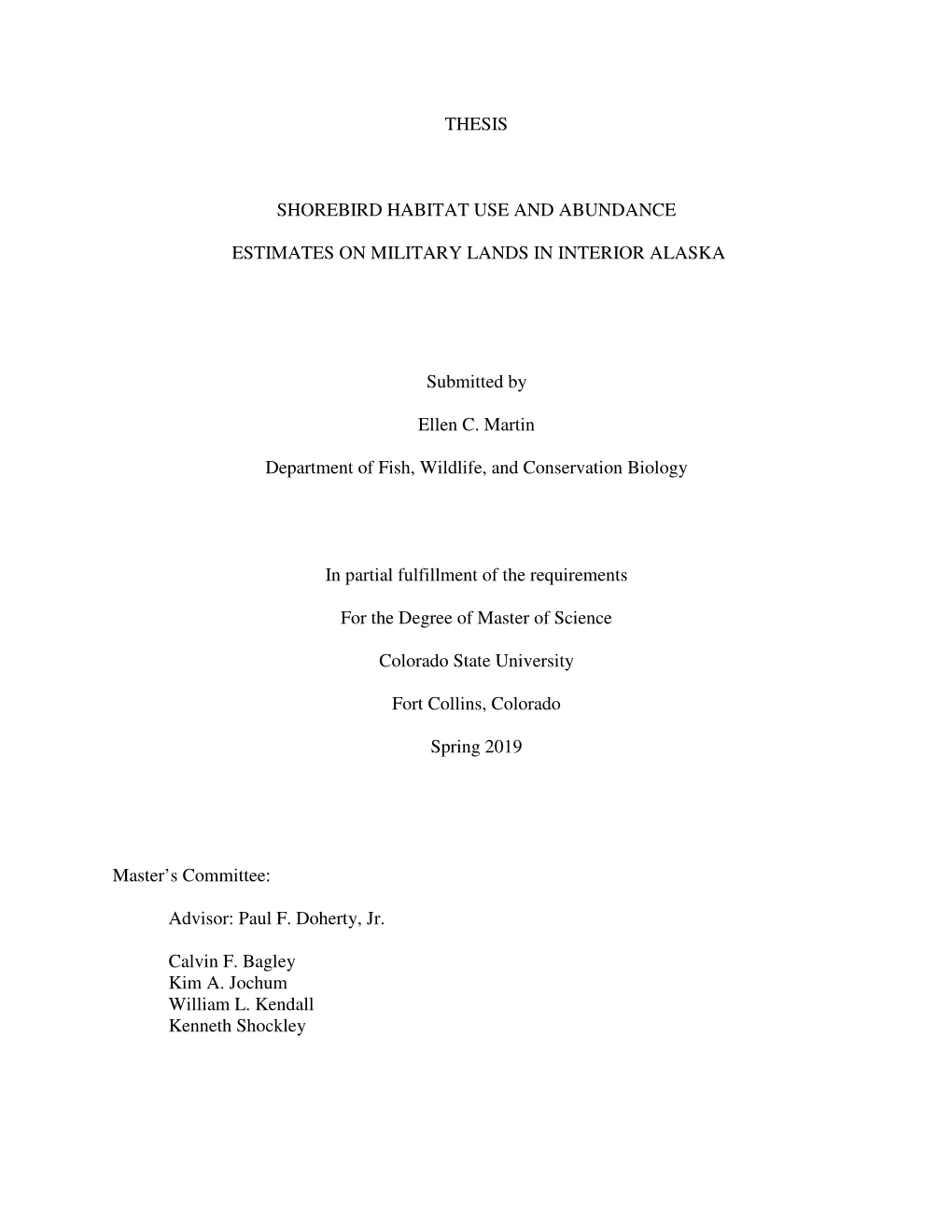 Thesis Shorebird Habitat Use and Abundance Estimates