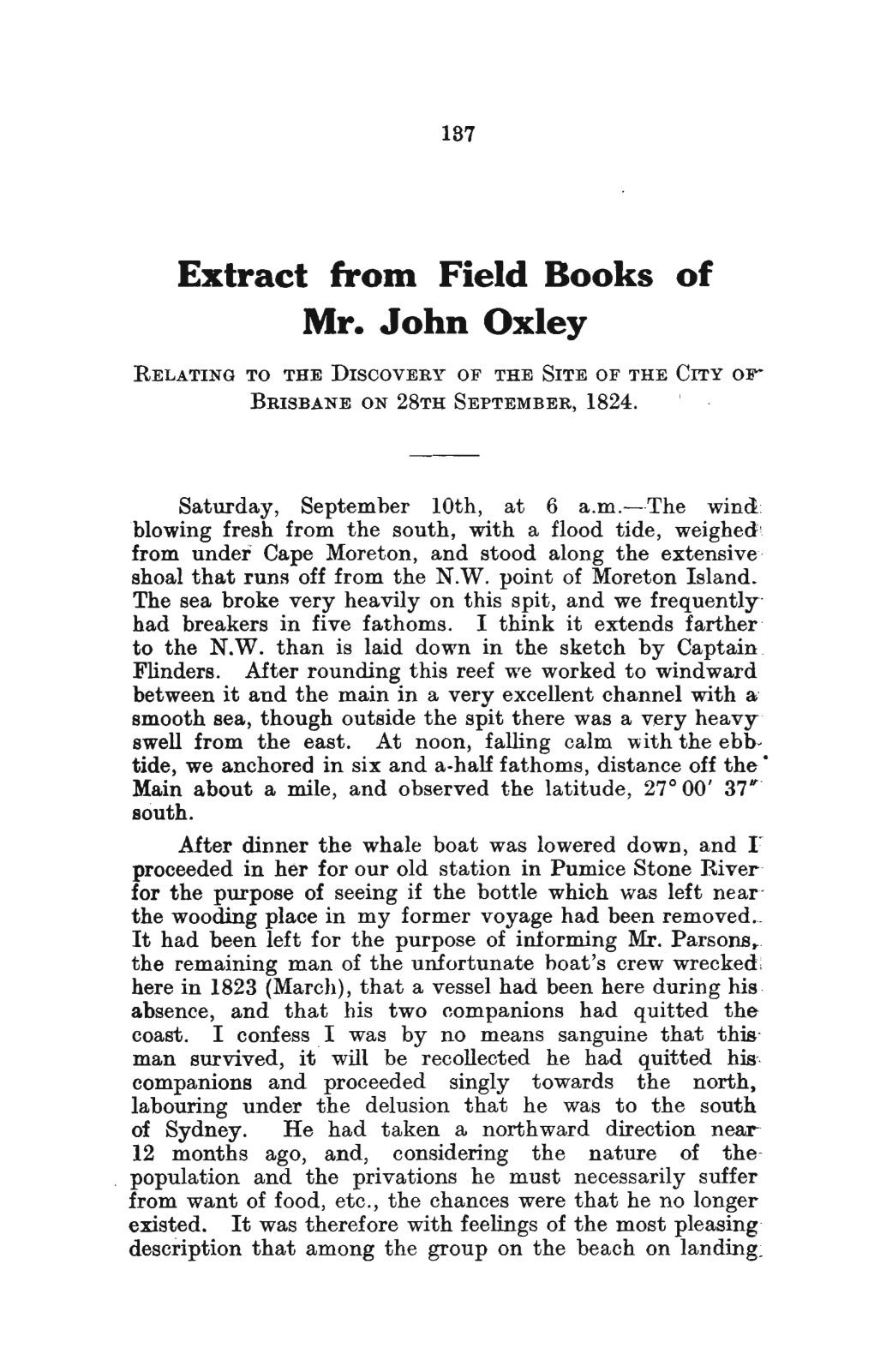 Extract from Field Books of Mr. John Oxley