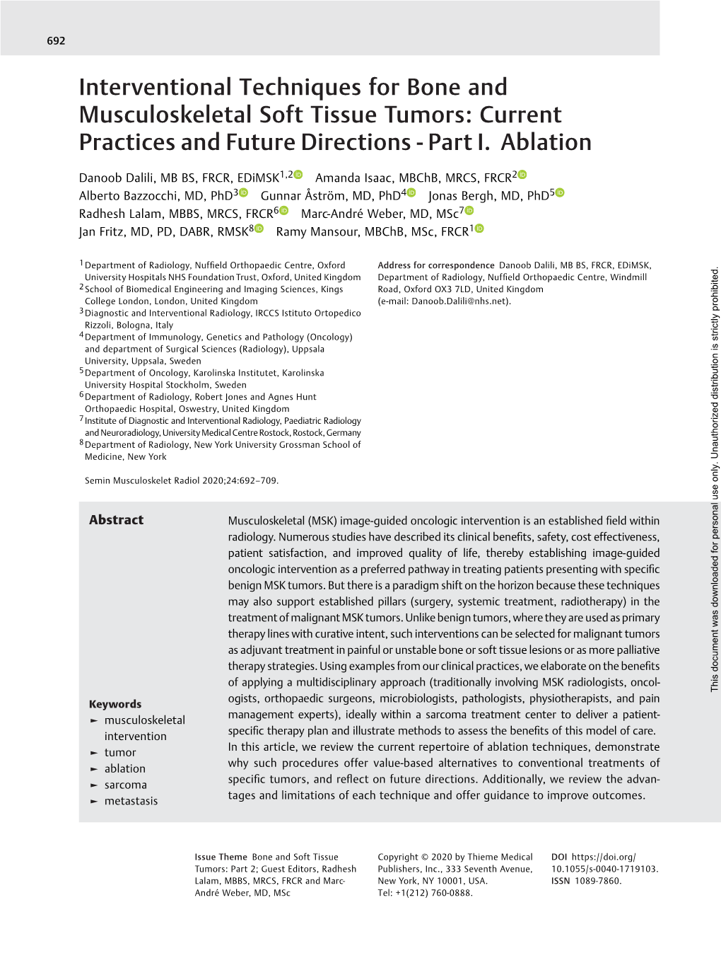 Interventional Techniques for Bone and Musculoskeletal Soft Tissue Tumors: Current Practices and Future Directions - Part I