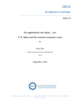 US Labor and the Current Economic Crisis