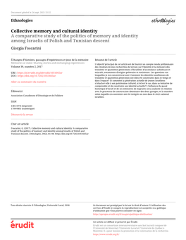 Collective Memory and Cultural Identity a Comparative Study of the Politics of Memory and Identity Among Israelis of Polish and Tunisian Descent Giorgia Foscarini