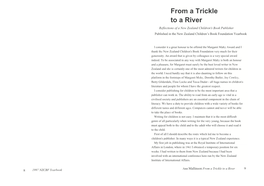 From a Trickle to a River Reflections of a New Zealand Children's Book Publisher Published in the New Zealand Children’S Book Foundation Yearbook