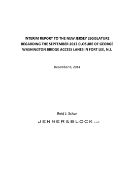Interim Report to the New Jersey Legislature Regarding the September 2013 Closure of George Washington Bridge Access Lanes in Fort Lee, N.J